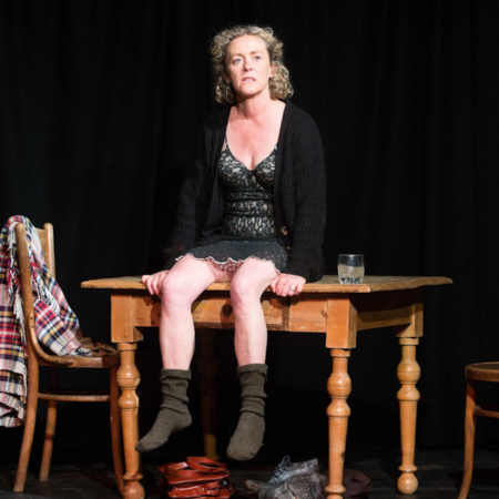 Christine Kempell performing in the one woman play Caitlan by Mike Kelly